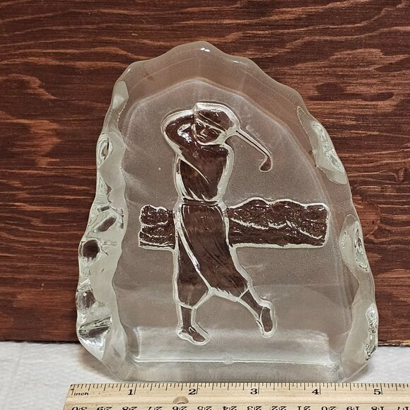 Vintage 3d BOHO Frosted Glass Golf Golfer Crystal Paperweight Desk Decoration - Picture 6 of 8
